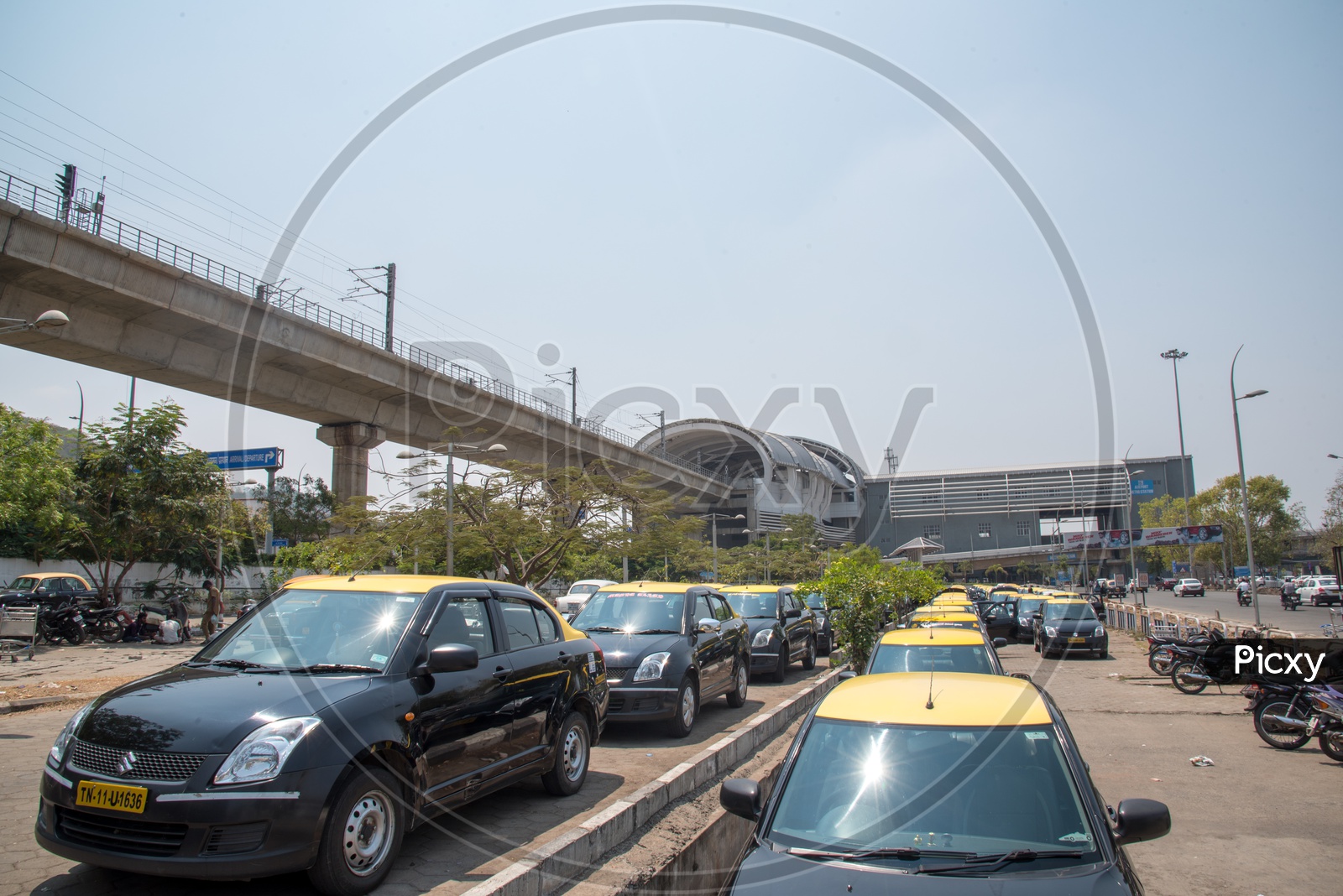 Airport Metro Station and Black Cabs at Chennai Airport.