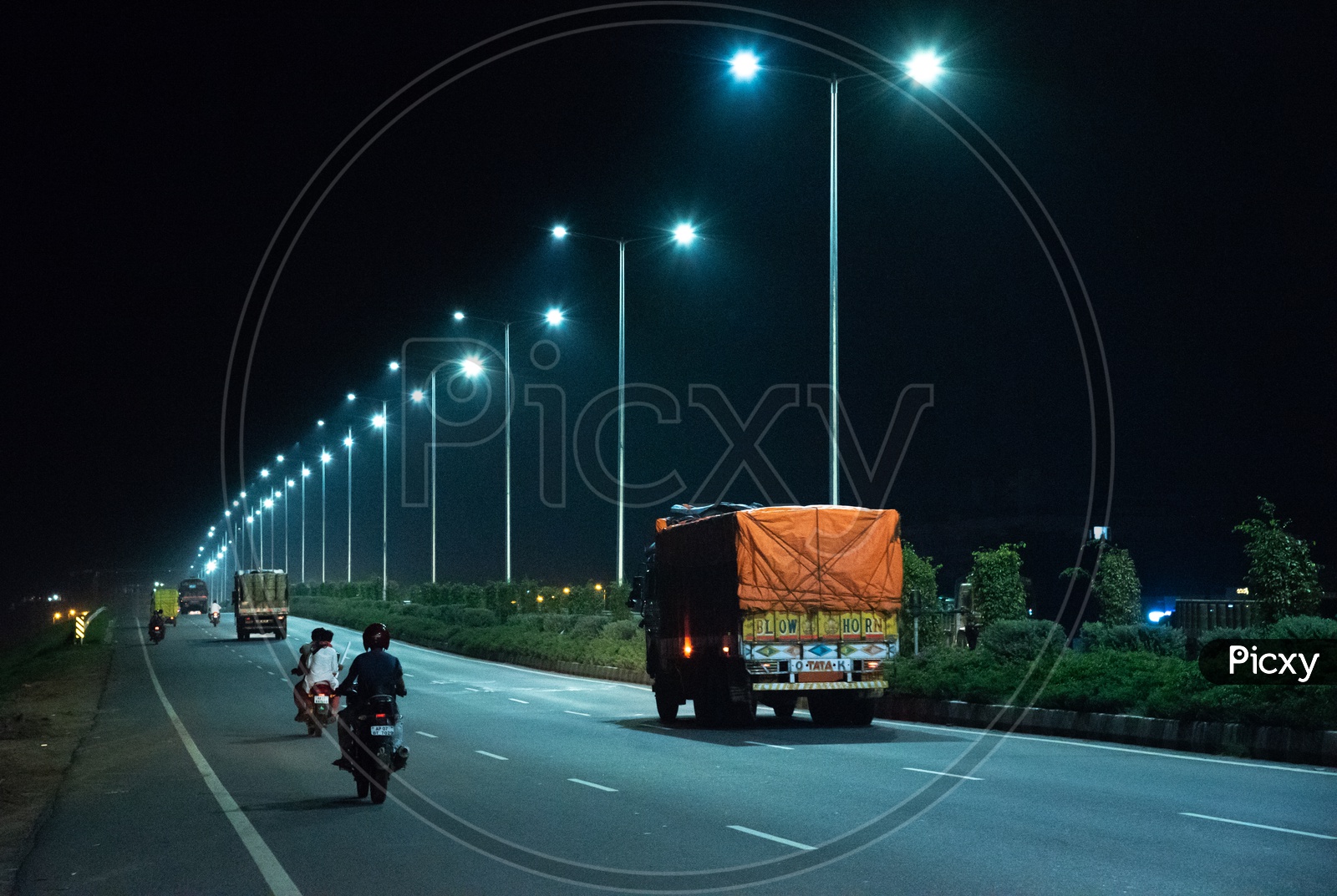 Heavy Vehicles under the LED Lights on NH 16.