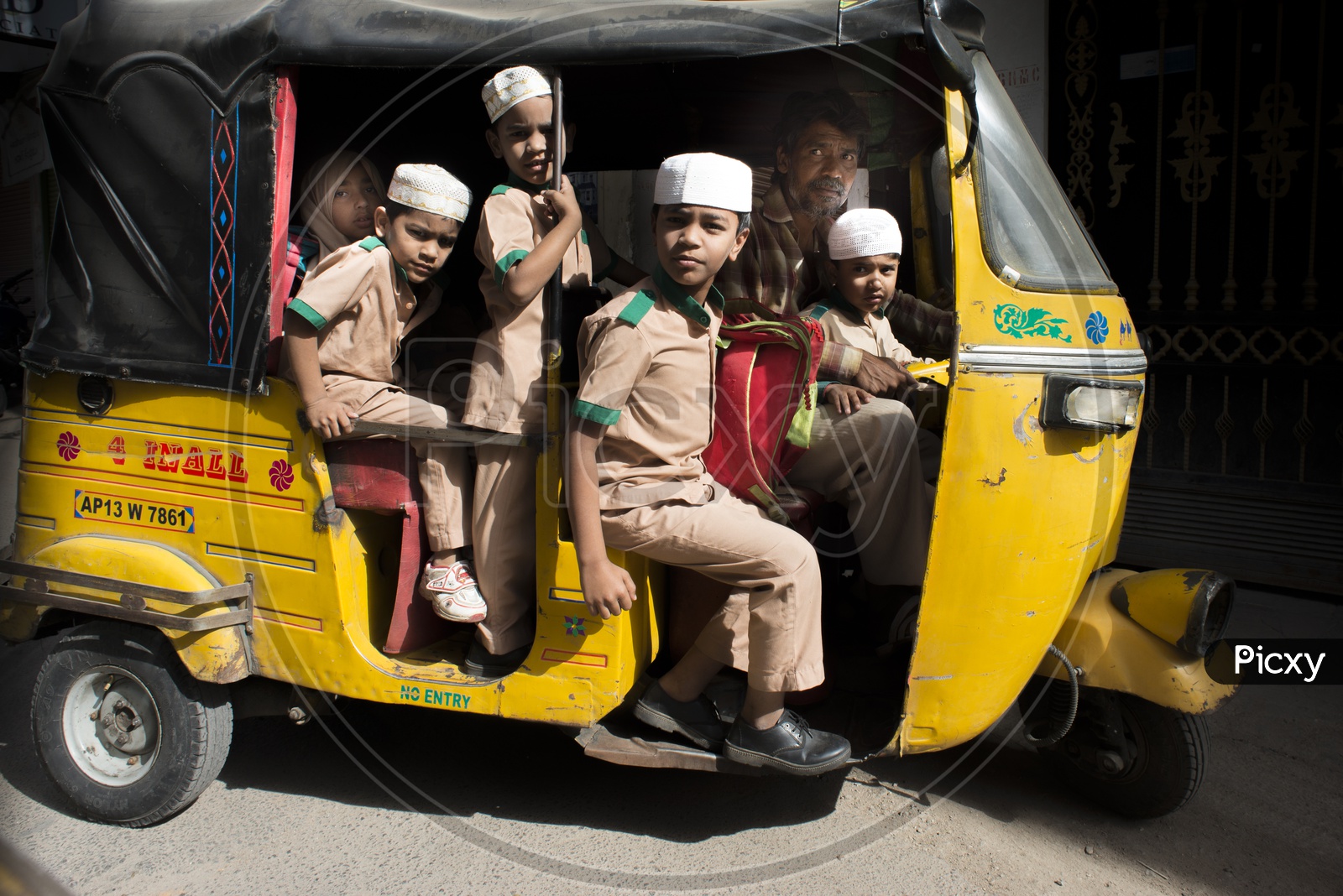 School Children in Auto