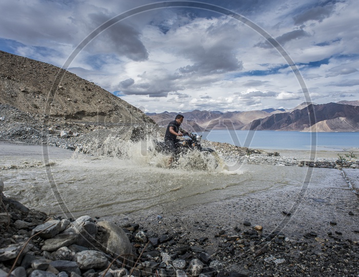 Royal Enfield Bike at Pangong Lake, Ladakh