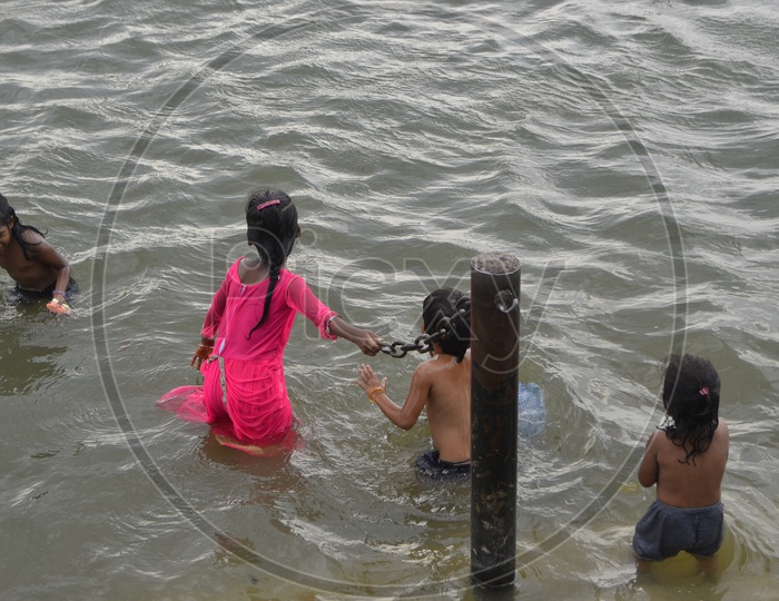 Children play in krishna river