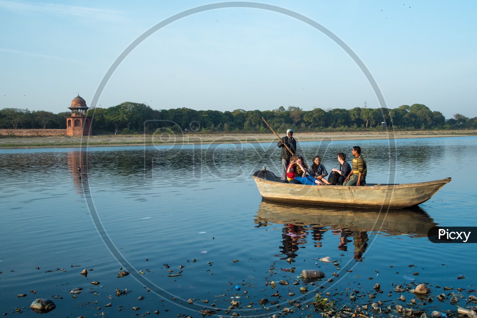 Tourists on boat ride on Yamuna River