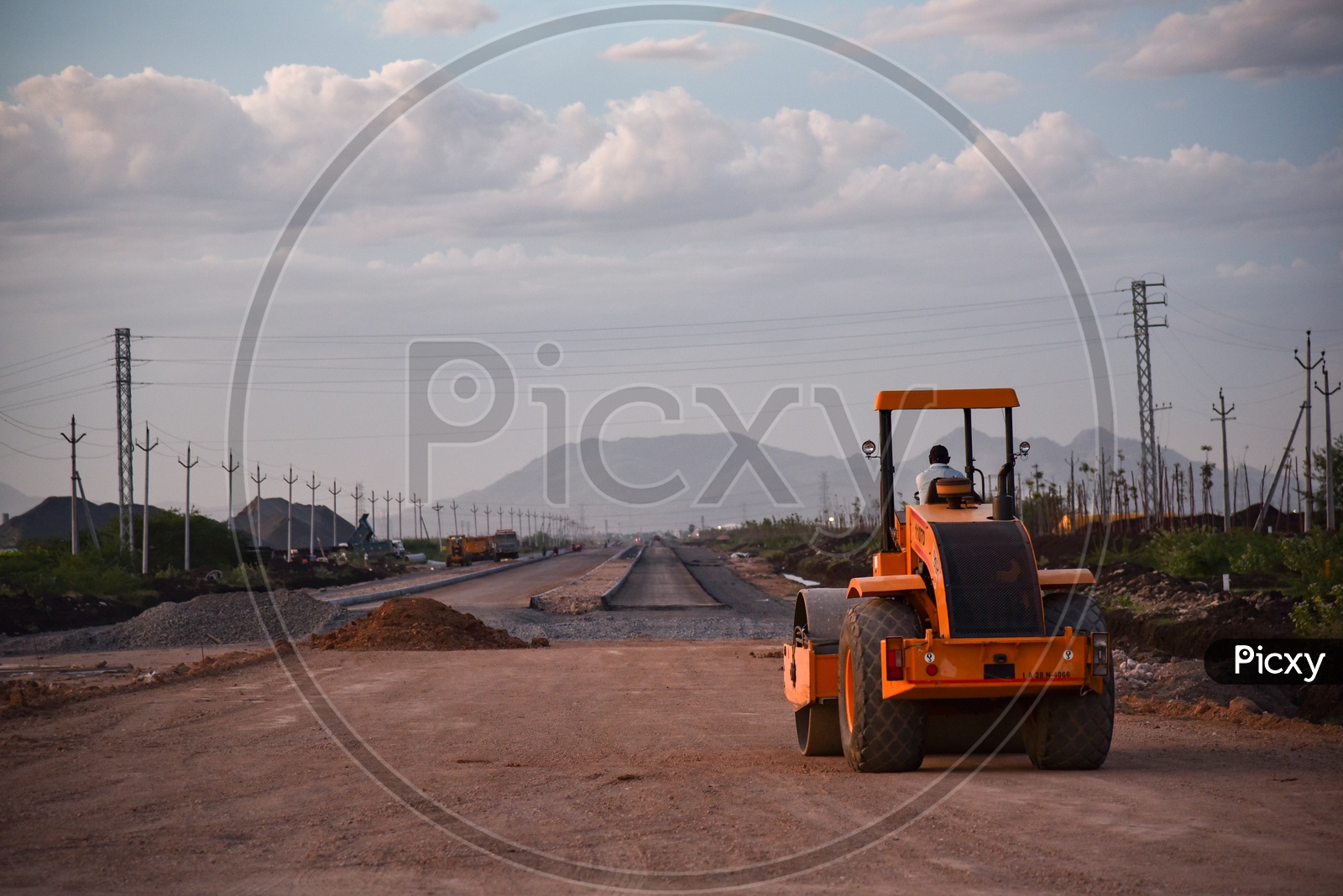 Construction of Amaravati Roads, Road Roller, near Neerukonda.