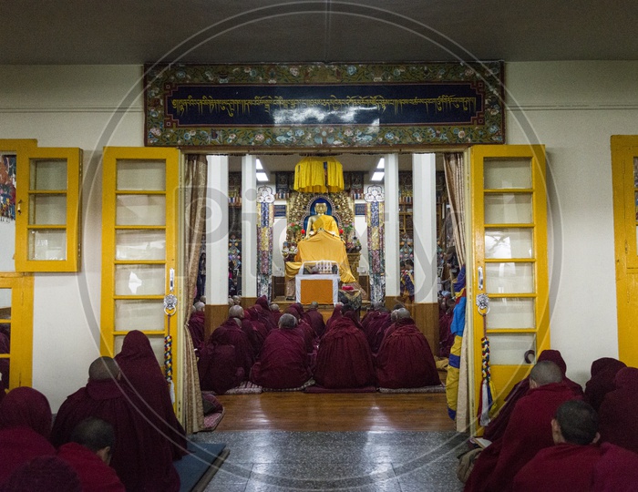 Buddhist Monks Praying in Dharmasala, Himachal Pradesh