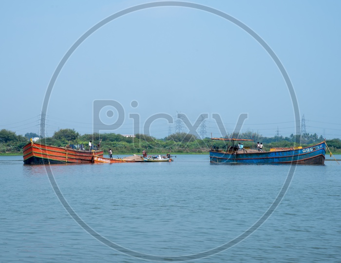 Boats in Krishna River, Uddandarayuni Palem