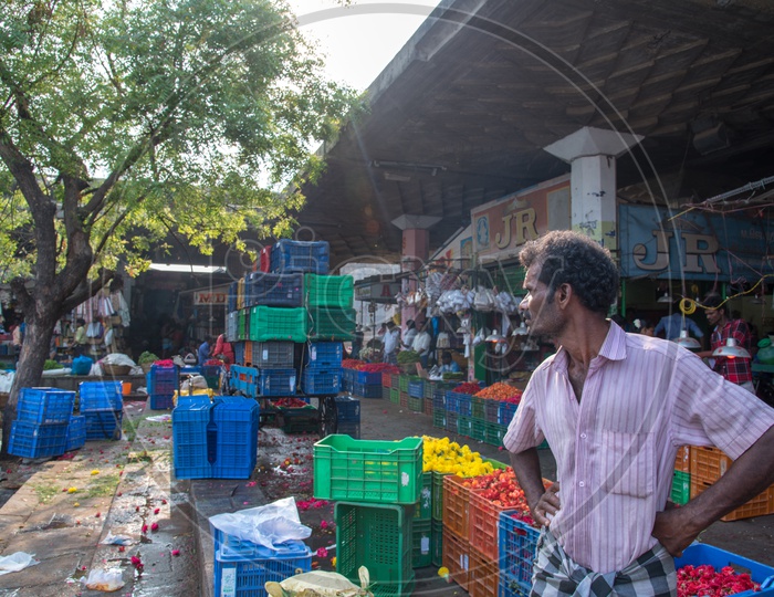 A person looks after the Flower Market.