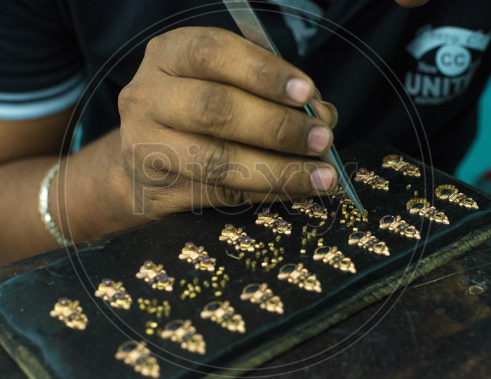Making of Gold Ear Rings, Mangalagiri.