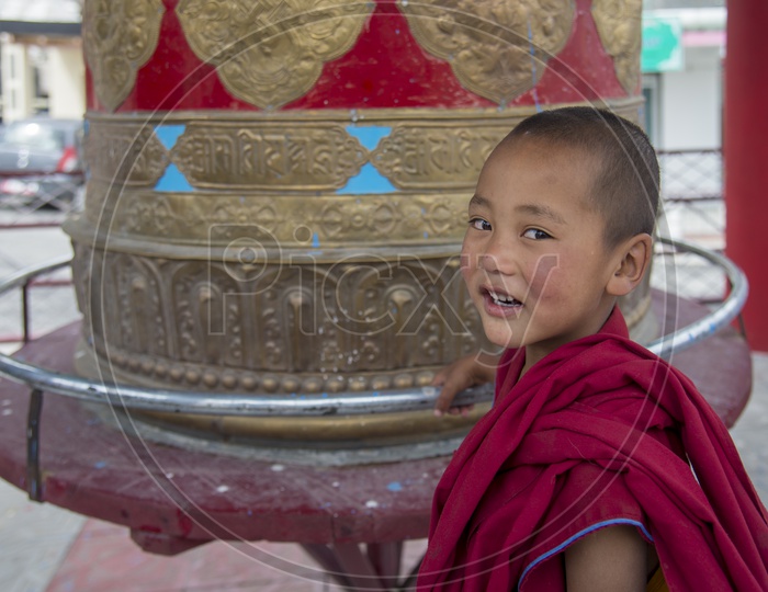 Smiling Child Buddhist Monk at Diskit Monastery