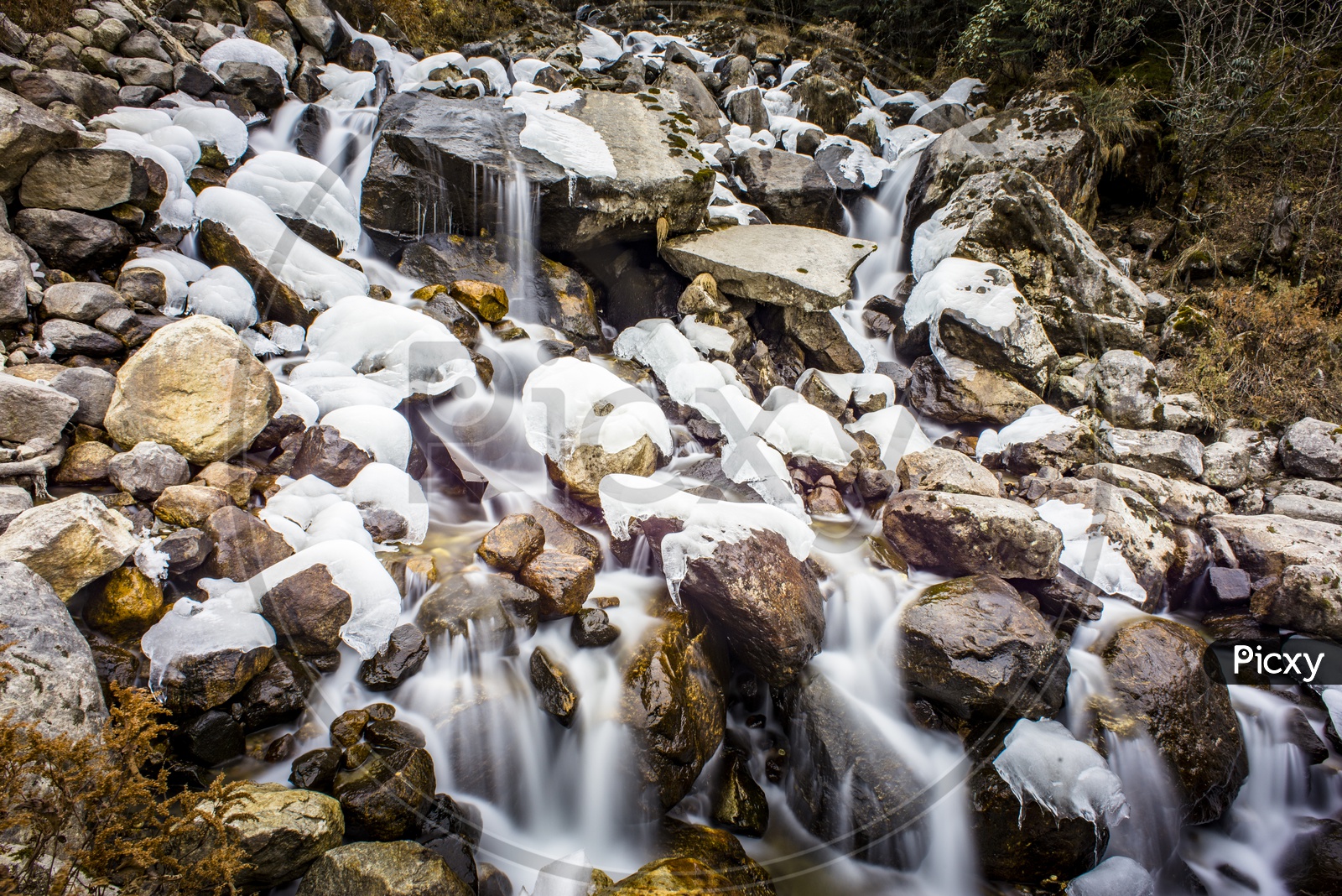 A Half Frozen Waterfall in Arunachal Pradesh