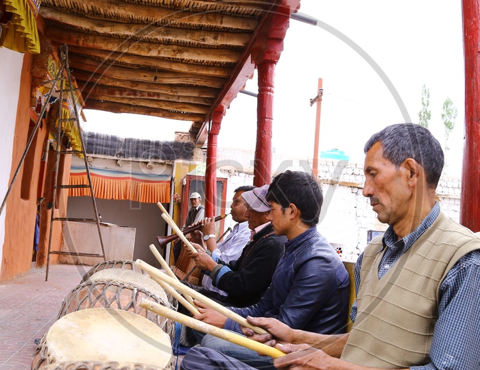 Musicians at Shey Monastery
