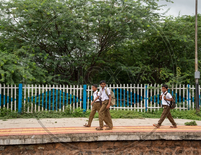 School Children at Loni Railway Staion Platform