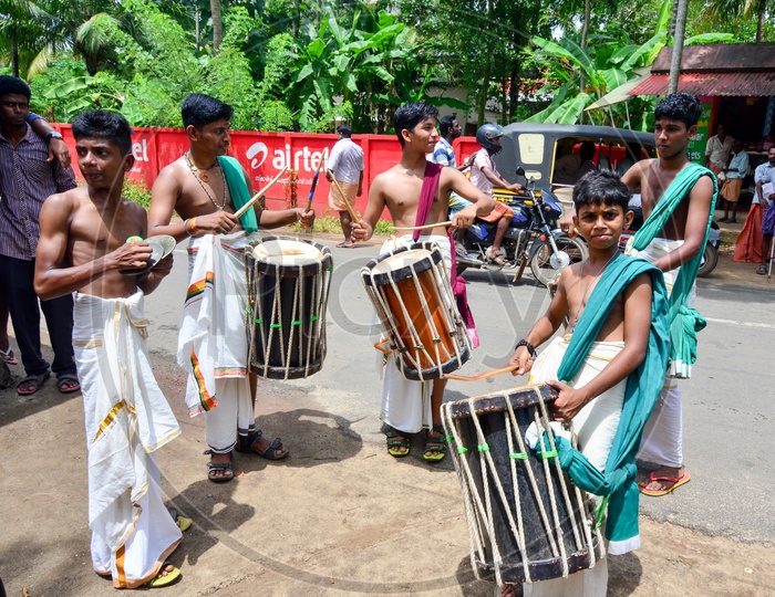 Traditional musicians during Onam in Kerala