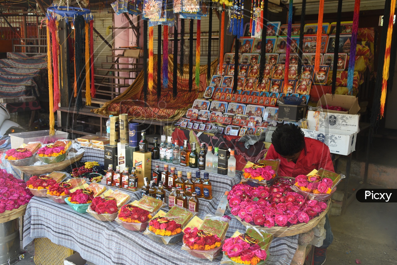 Stores selling liquor as offering for God at Kal Bhairav Temple