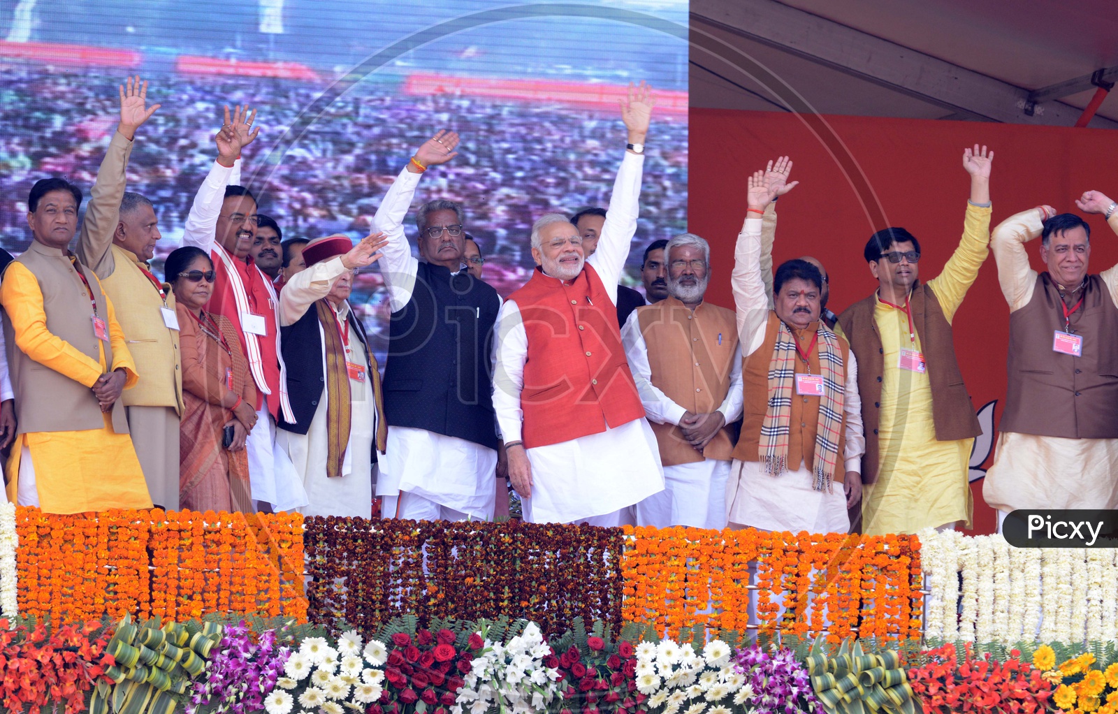 Prime Minister Narendra Modi and some of BJP leaders during Election campaign in Uttar pradesh.