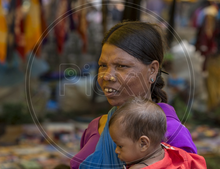 Tribal Woman in Local Tribal People Market