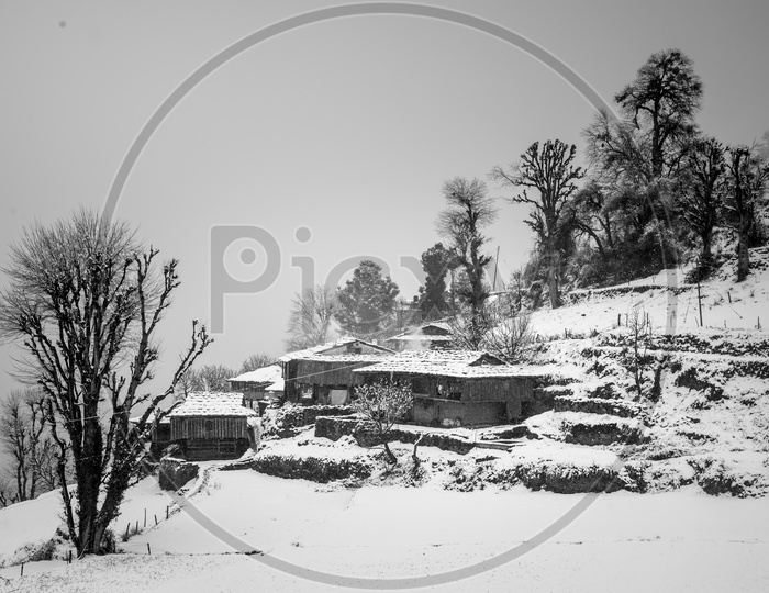 Snow Capped Houses at Jana Village near Manali