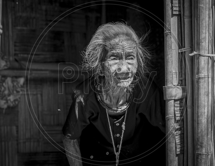 Old woman in Apatani Tribes, Hija Village, Ziro