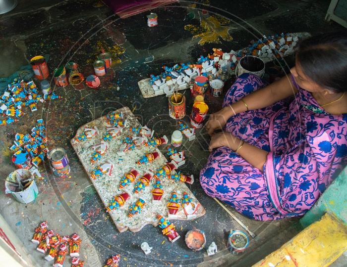 Livelyhood of Woman in Kondapally who paint the Famous  Kondapally toys.