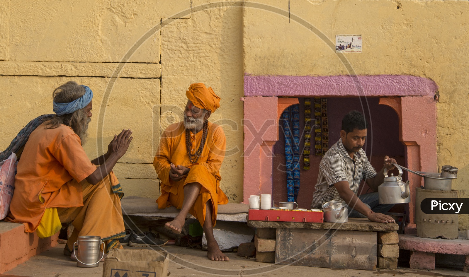 Sadhus at Tea Stall, Varanasi