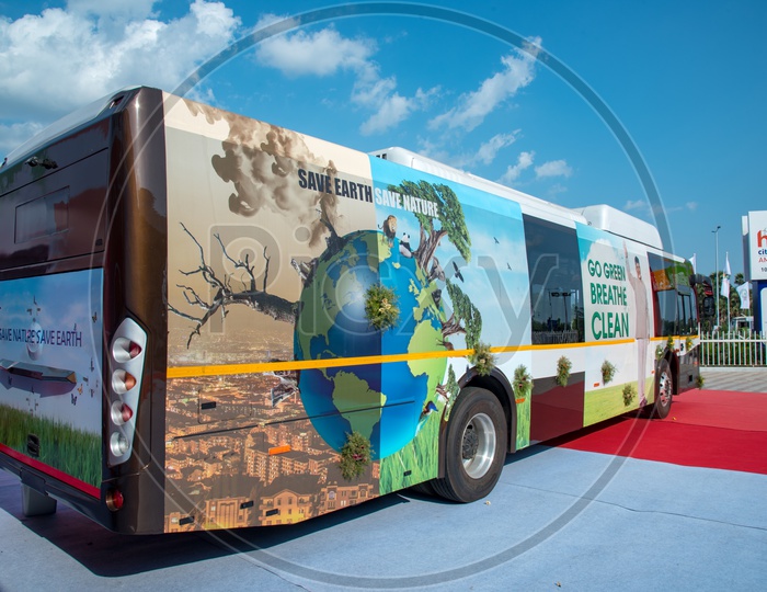 Electric Bus put up for display at Happy Cities Summit.