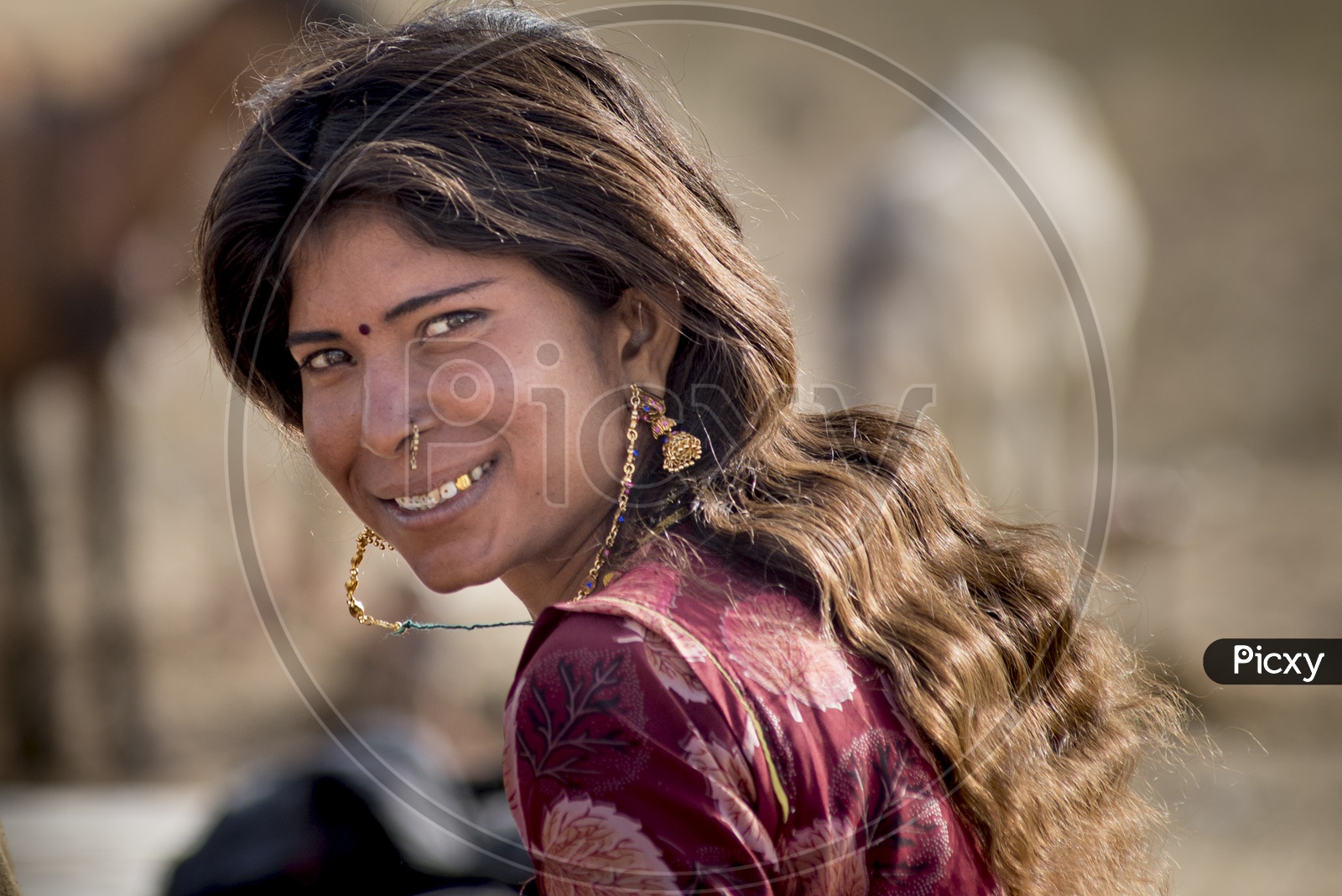 Smiling Rajasthani Girl in Nagaur Cattle Fair