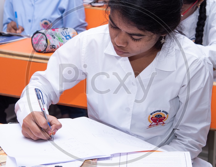 Student writing exam in an educational institute in Telangana