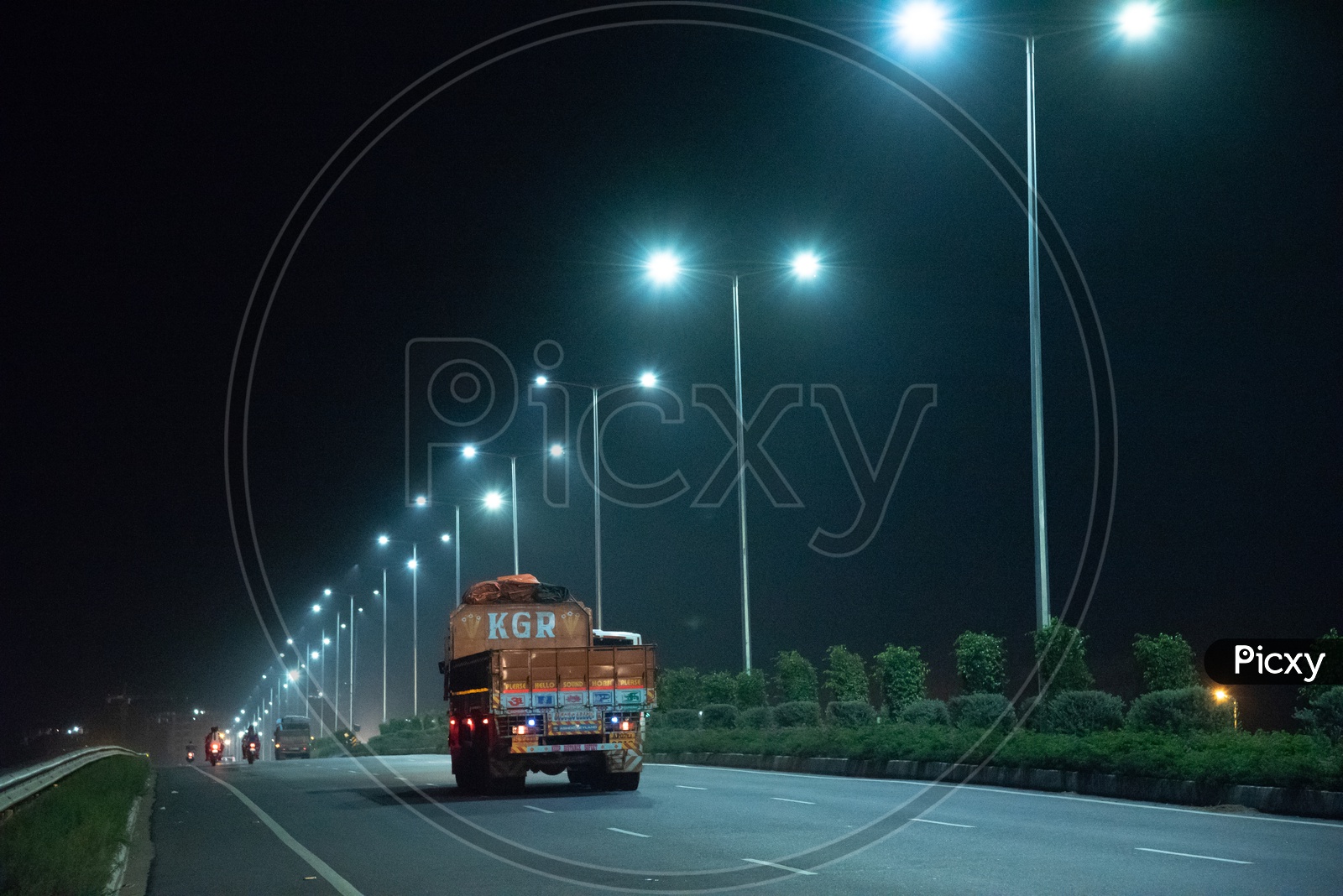 Heavy Vehicles under the LED Lights on NH 16.