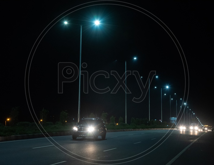 Vehicles/Cars under the LED Lights on NH 16.