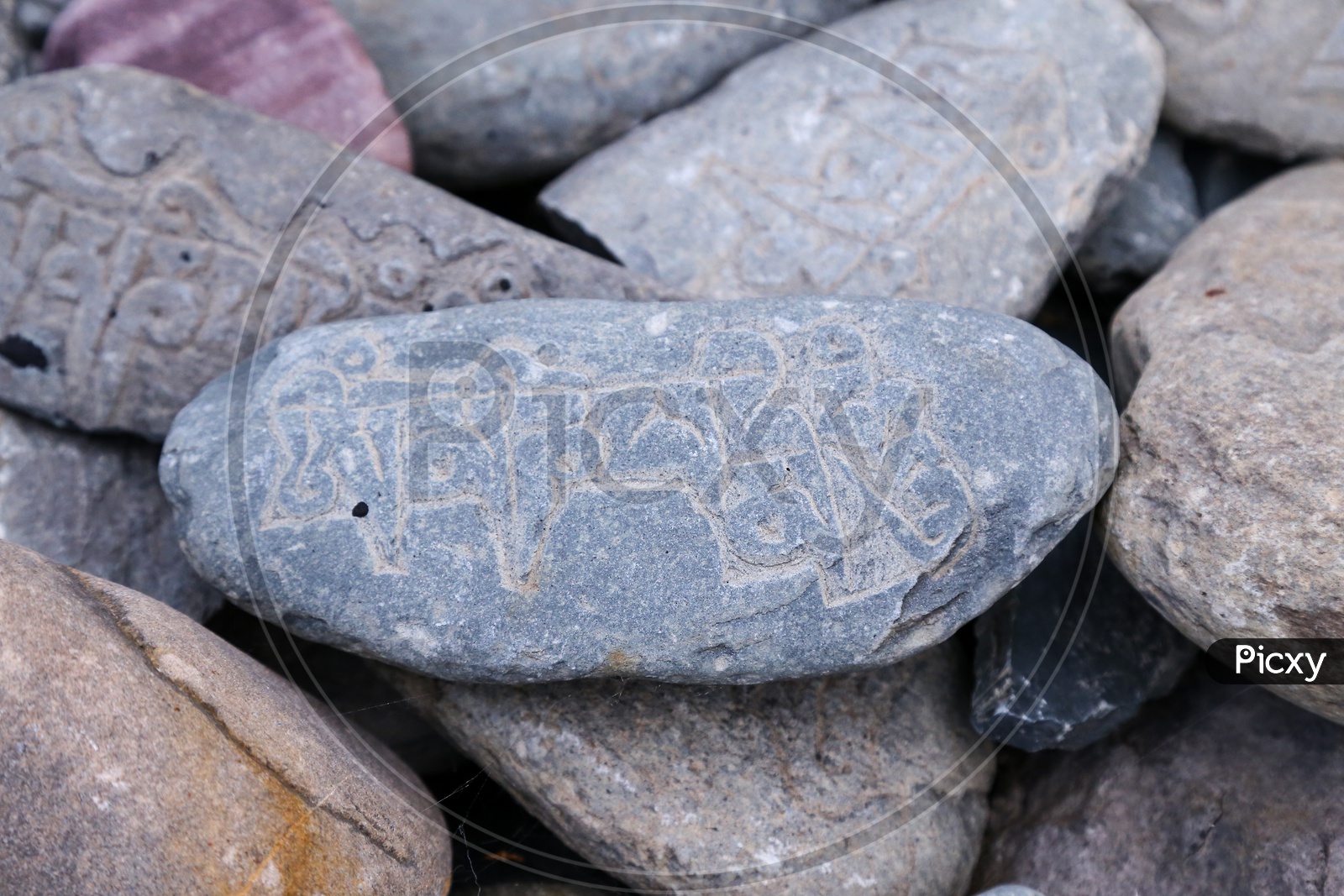Stones with Sanskrit Script on them.