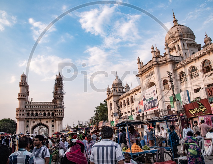 Streets around Charminar busy with Shoppers