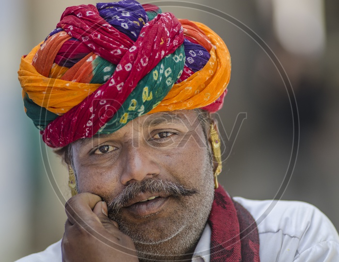 Rajasthani Man wearing Traditional Turban at Bundi, Rajasthan