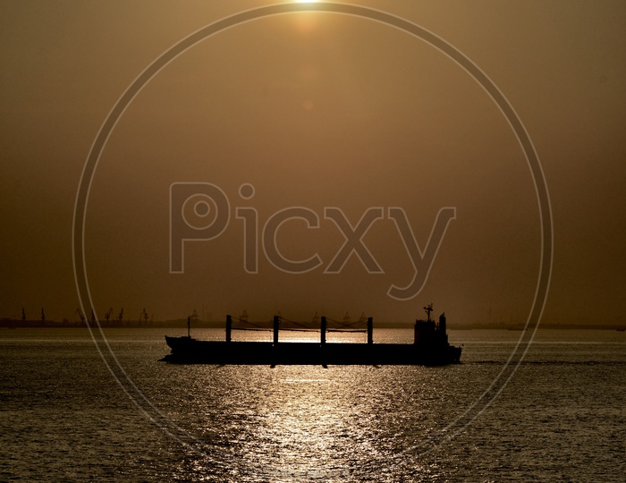 Ship - bulk carrier in shining waters