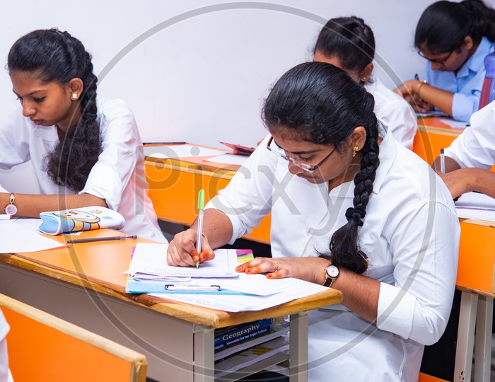 Student write exams in an educational institute in Telangana
