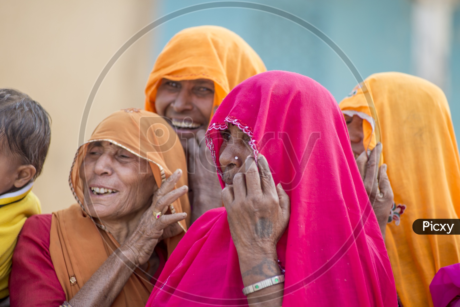 Smiling Rajasthani Women in Traditional Costumes in Soda Village, Jaipur