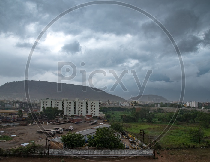 Stormy Clouds hovering around Mangalagiri Hill and Town.