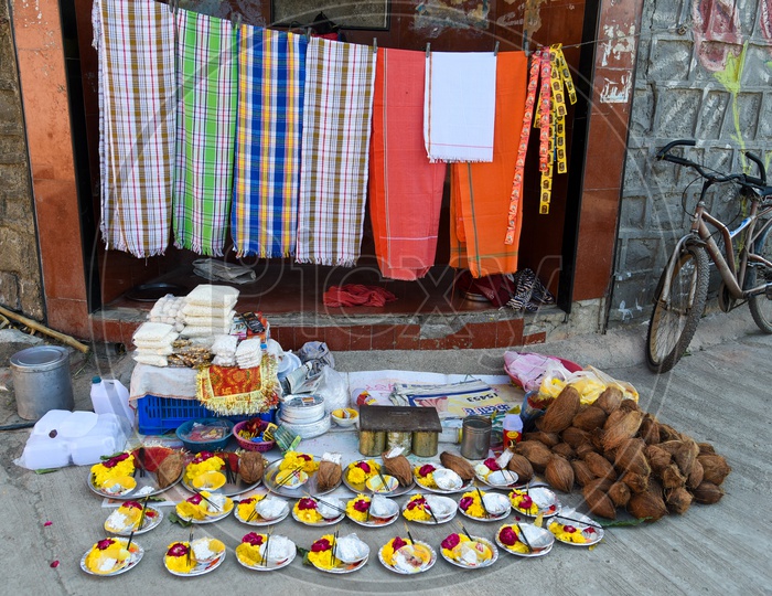 Offering and Clothes for pooja at Ram Ghat in Ujjain