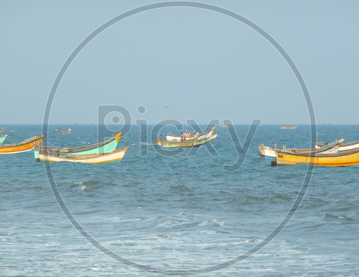 Fishermen Boats at Uppada Beach Road