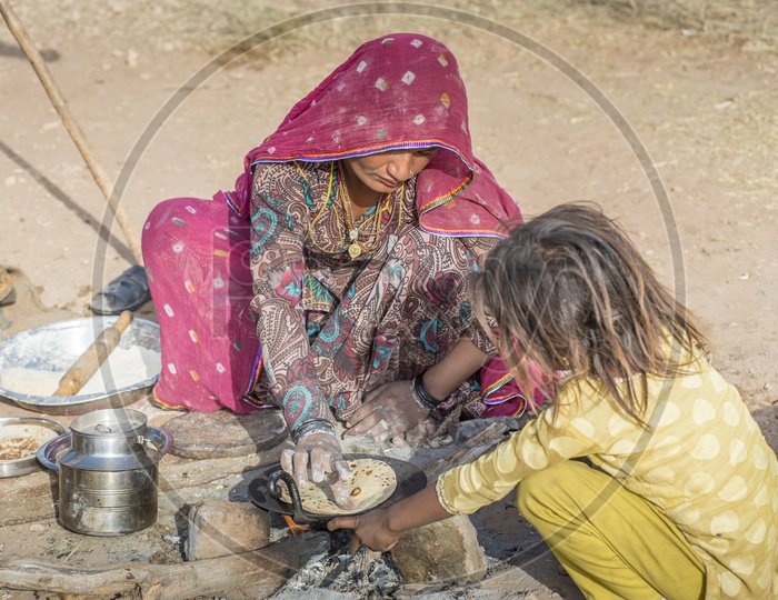 Rajasthani Woman making rotis