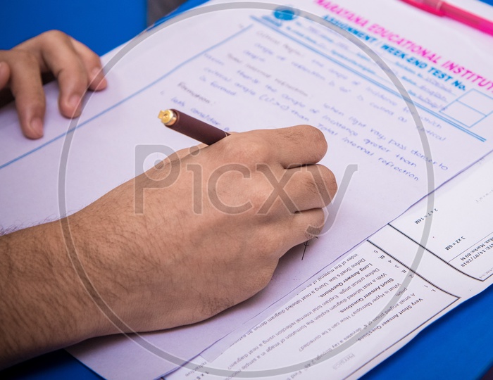 Student writing exam at an educational institute in Telangana