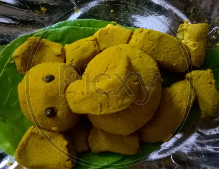 Ganapathi made out of turmeric powder