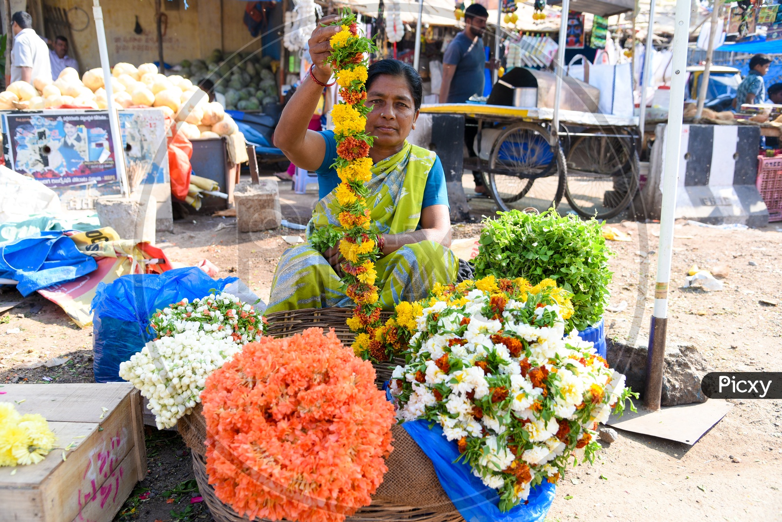 Woman selling flowers