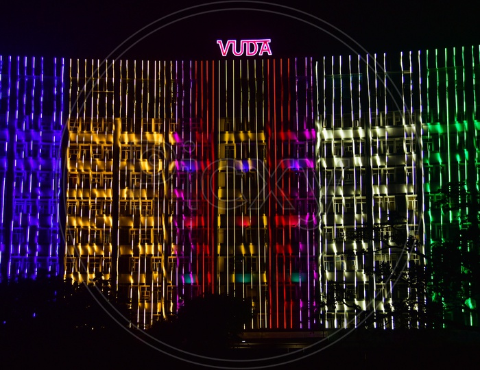 VUDA Building Illuminated