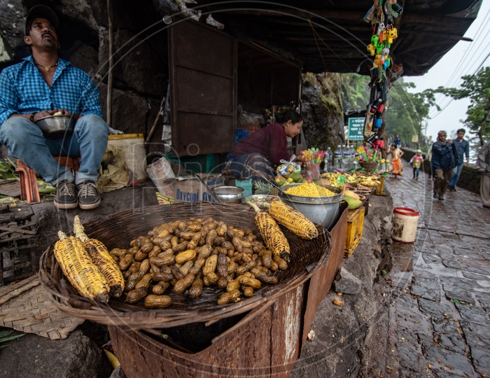 Boiled peanuts and Corn for sale at Sinhagad Fort