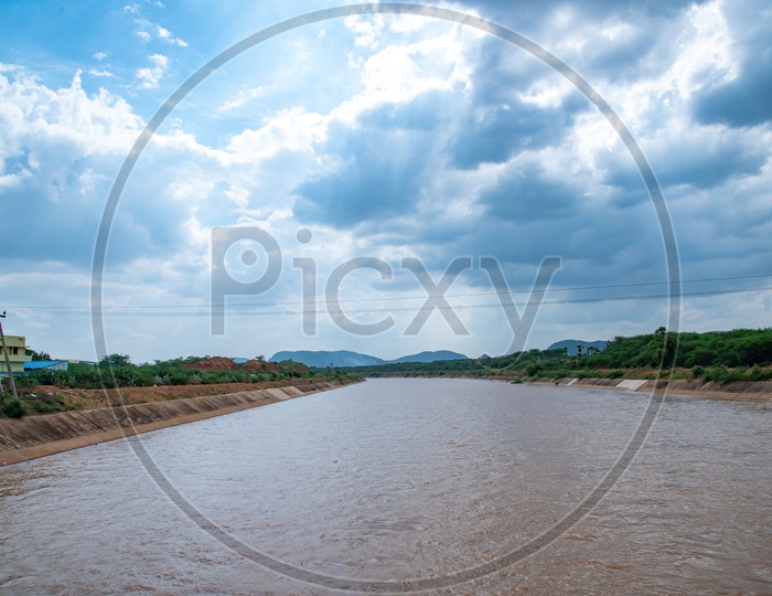River Godavari Water rushing through the Right main Canal of Polavaram Project to get merged at Ibrahimpatnm into River Krishna.