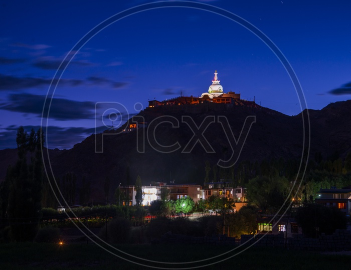Night View of Shanti Stupa at Leh, Ladakh
