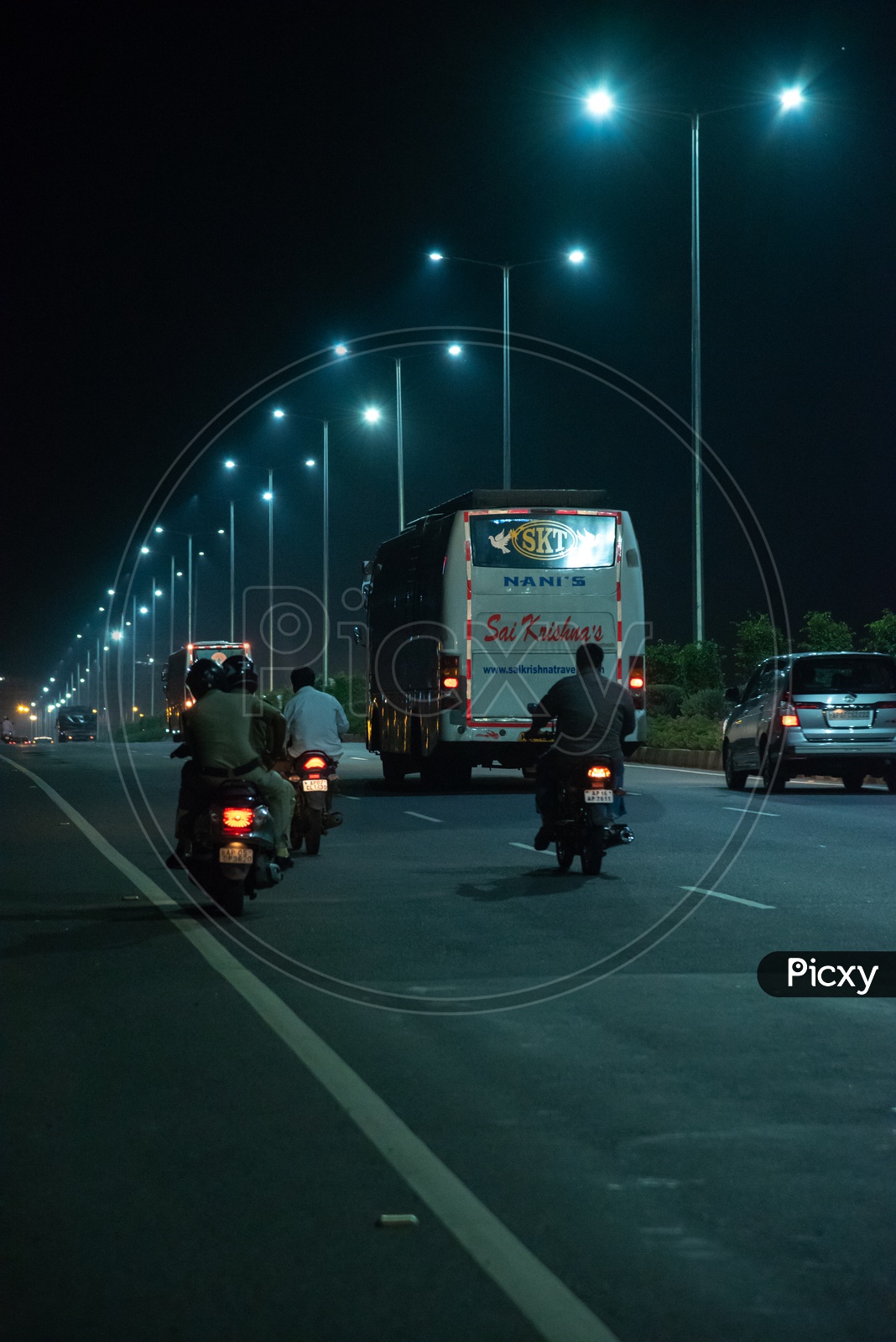 Vehicles/Cars/Bus under the LED Lights on NH 16.