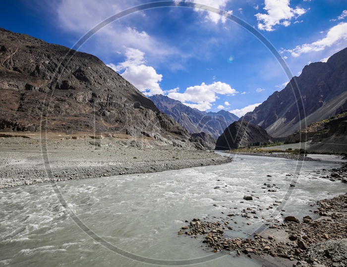 River water flowing between Mountains of Leh-Ladakh