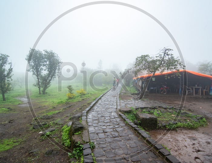 Fog and Rain during monsoon at Sinhagad Fort