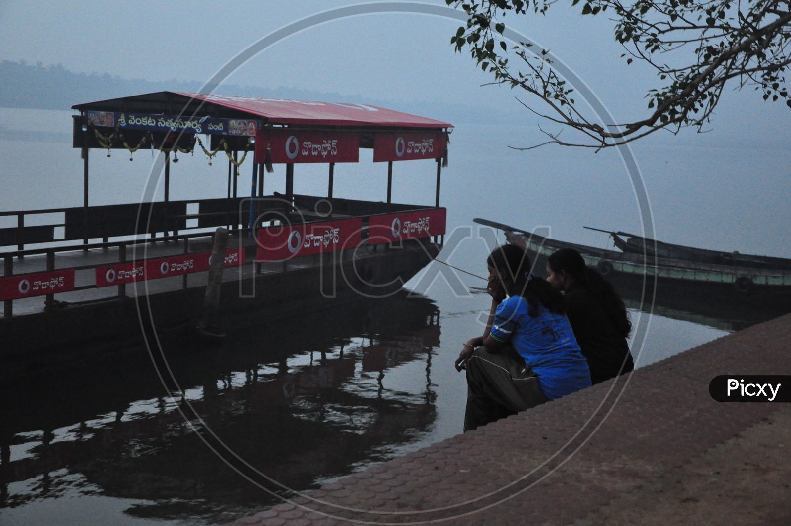 Girls on Ghat, Passenger Boat on Godavari River