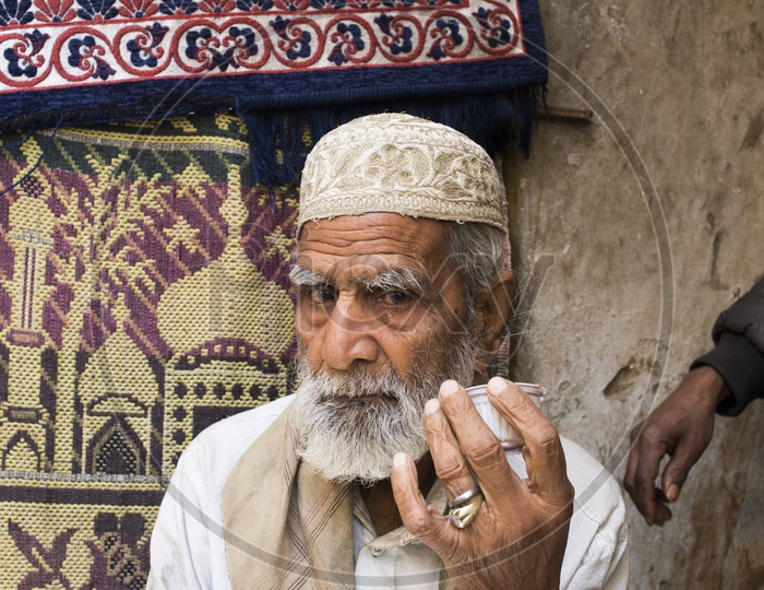 Old Muslim Man Drinking Tea, Ajmer